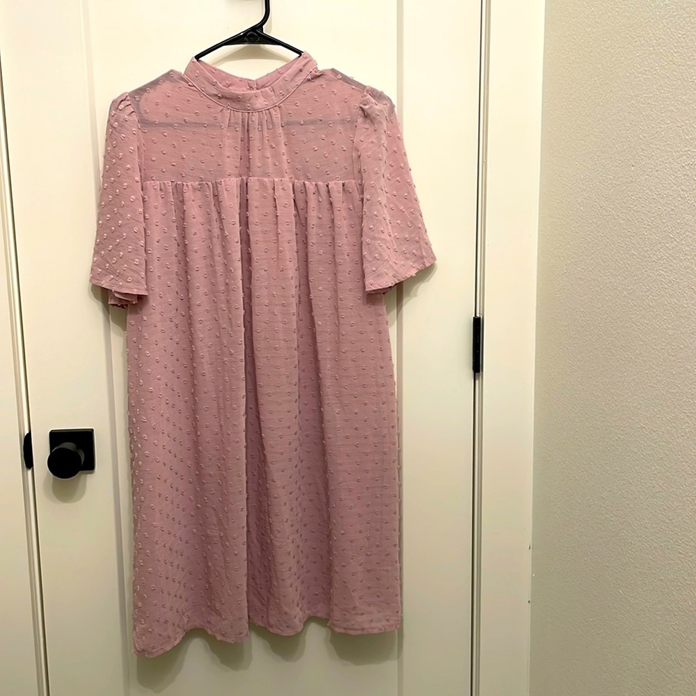 High Neck Pink Chiffon Short Sleeve sz M